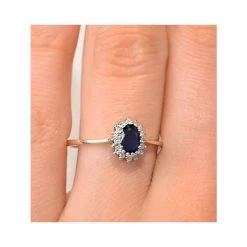 Sapphire 6 X 4mm And Diamond 9K Gold Ring -The Diamond Store a3236 v1