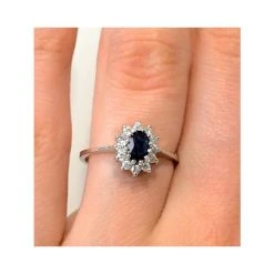 Sapphire 6 X 4mm And Diamond 9K White Gold Ring A4437 -The Diamond Store a4437 v1