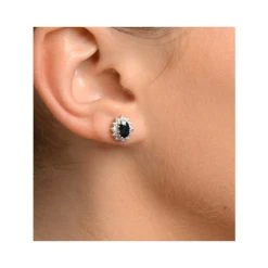 Sapphire 6mm X 4mm And Diamond Cluster 9K Yellow Gold Earrings -The Diamond Store b3247 v2