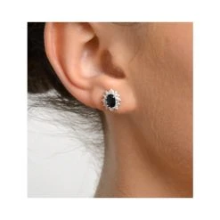 Sapphire 6mm X 4mm And Diamond Cluster 9K Yellow Gold Earrings -The Diamond Store b3247 v3