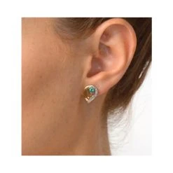Emerald 4 X 3mm And Diamond 9K Yellow Gold Earrings -The Diamond Store b3251 v2