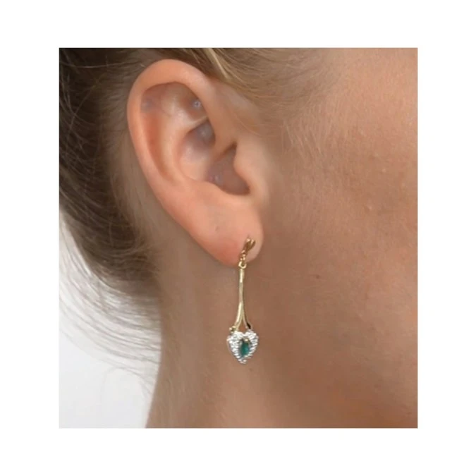 Emerald 5 X 3mm And Diamond 9K Yellow Gold Earrings B3263 4 Emerald 5 X 3mm And Diamond 9K Yellow Gold Earrings B3263 - Image 4