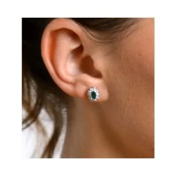 Emerald 5 X 3mm And Diamond 9K White Gold Earrings -The Diamond Store b3609 v2