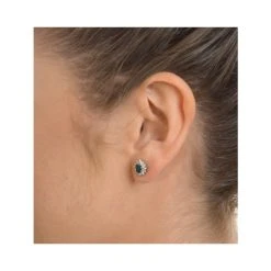 Emerald 6 X 4mm And Diamond Cluster 9K Yellow Gold Earrings B3689 -The Diamond Store b3689 v2