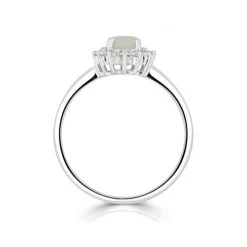 Opal 7 X 5mm And Diamond 9K White Gold Ring -The Diamond Store c3558s