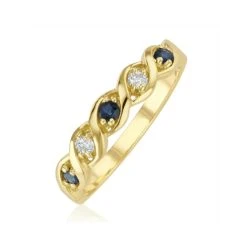 Sapphire 2.25 X 2.25mm And Diamond 9K Gold Ring