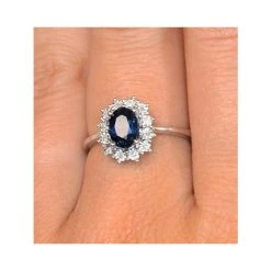 Sapphire Ring With Lab Diamond Halo 7 X 5mm Set In 925 Silver -The Diamond Store e5891 v1