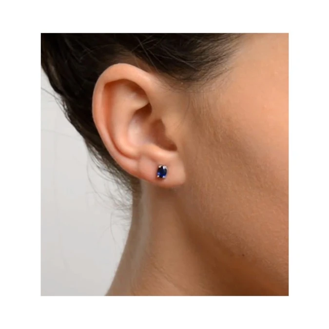 Sapphire 5mm X 4mm 18K White Gold Earrings 2 Sapphire 5mm X 4mm 18K White Gold Earrings - Image 2