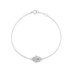 Hamsa Hand Tsavorite And Lab Diamond Bracelet In 925 Sterling Silver