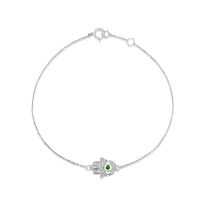 Hamsa Hand Tsavorite And Lab Diamond Bracelet In 925 Sterling Silver 1 Hamsa Hand Tsavorite And Lab Diamond Bracelet In 925 Sterling Silver