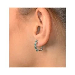Emerald Earrings Half Huggie With Lab Diamonds Set In 925 Silver -The Diamond Store h4359 v2 1