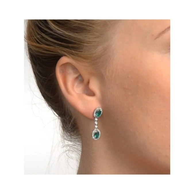 Emerald 4 X 6mm And Diamond 9K White Gold Earrings H4482 4 Emerald 4 X 6mm And Diamond 9K White Gold Earrings H4482 - Image 4