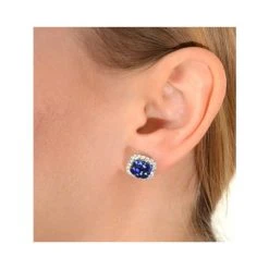 18K White Gold KEIRA 3ct Sapphire And 1ct Diamond HALO Earrings -The Diamond Store p3469 v1