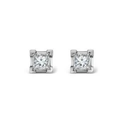 18K White Gold Princess Diamond Earrings - 0.50CT - H/SI - 3.4mm
