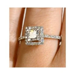 Halo Engagement Ring Ella 18K Gold Diamond Princess Cut 0.82ct SI -The Diamond Store ut30 juy v1