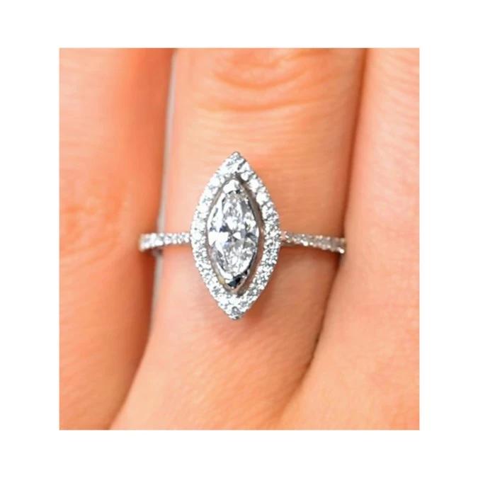 Halo Engagement Ring Ella 0.84ct H/Si Marquise Diamond 18K White Gold 3 Halo Engagement Ring Ella 0.84ct H/Si Marquise Diamond 18K White Gold - Image 3