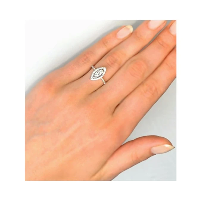 Halo Engagement Ring Ella 0.84ct H/Si Marquise Diamond 18K White Gold 4 Halo Engagement Ring Ella 0.84ct H/Si Marquise Diamond 18K White Gold - Image 4