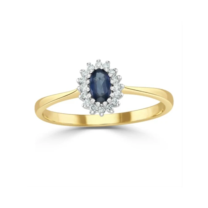 Sapphire 5 X 3mm And Diamond 9K Gold Ring A3225 2 Sapphire 5 X 3mm And Diamond 9K Gold Ring A3225 - Image 2
