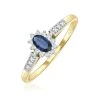 Sapphire 5 X 3mm And Diamond 9K Gold Ring A3261