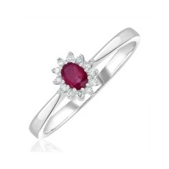 Ruby 4 X 3mm And Diamond 9K White Gold Ring