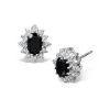 Sapphire 6mm X 4mm And Diamond 9K White Gold Cluster Earrings B3737