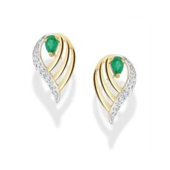 Emerald 4 X 3mm And Diamond 9K Yellow Gold Earrings