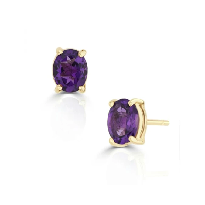 Amethyst 5 X 4mm 9K Yellow Gold Earrings 2 Amethyst 5 X 4mm 9K Yellow Gold Earrings - Image 2